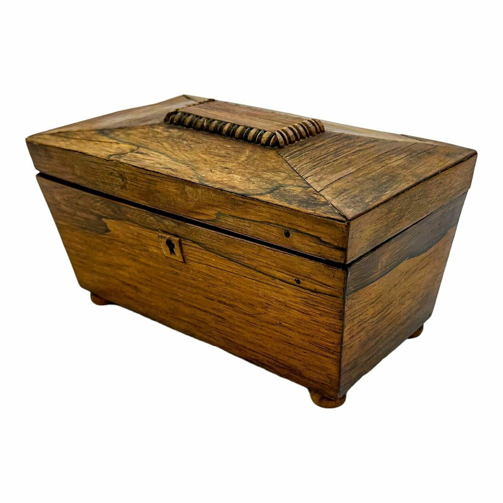 Antique Victorian Mahogany Sarcophagus 2 Section Small Tea Caddy / Jewellery Box