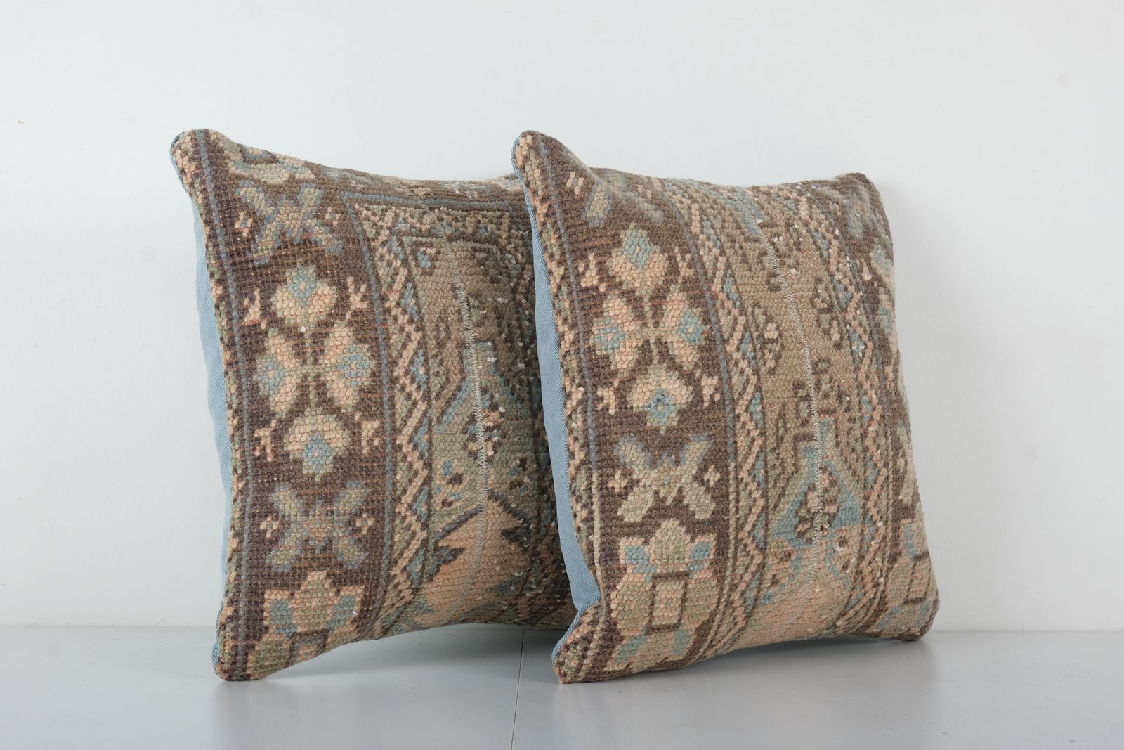 Set Of Two Oushak Carpet Pillow Cover, Pair Anatolian Square Rug Pillow, Vintage Designer Pillow photo 90.0