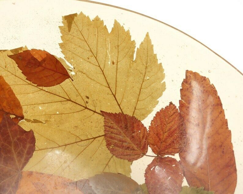 French Resin Centerpiece Or Large Dish Bowl With Tree Leaves, 1970s / Pierre Giraudon Style, Sculpture, Herbarium photo buy