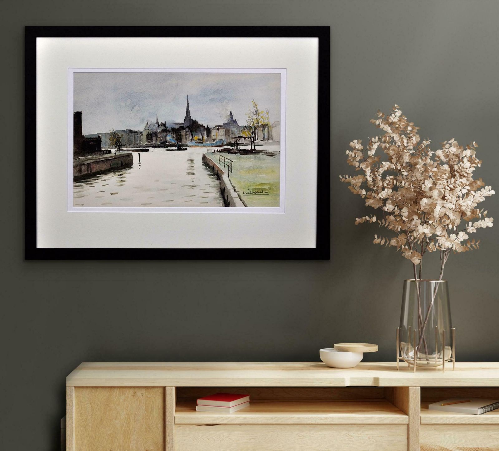 1055.0 Maurice Melissent 1911 To 1988. French Artist. The Maritime District, Rotterdam. The Netherlands. Holland. Framed 1950s Watercolour Painting. photo