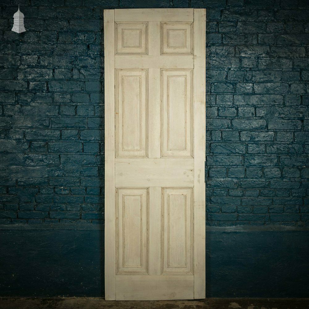 Pine Paneled Door, 6 Moulded Panel White Painted 20th C photo vintage