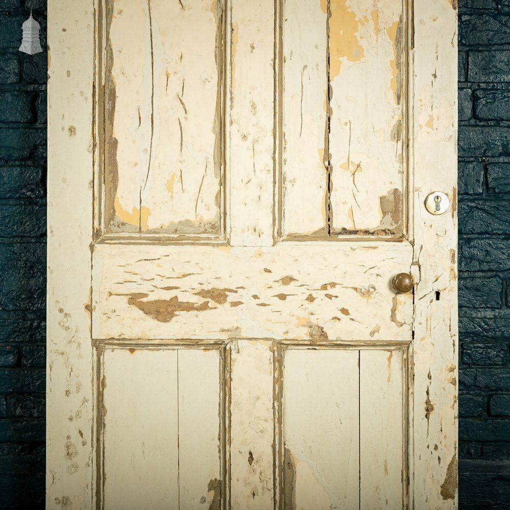 photo vinterior Pine Paneled Door, 6 Moulded Panel Distressed White Painted