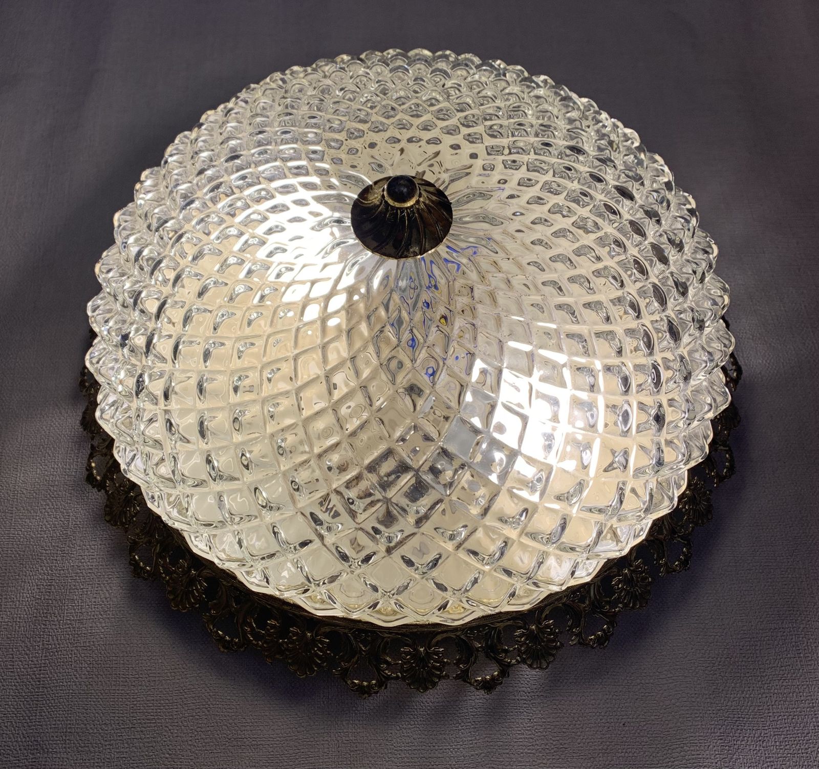 Pair Of 1980s Vintage High Quality Brass And Moulded Glass Ceiling Chandelier Lights photo furniture