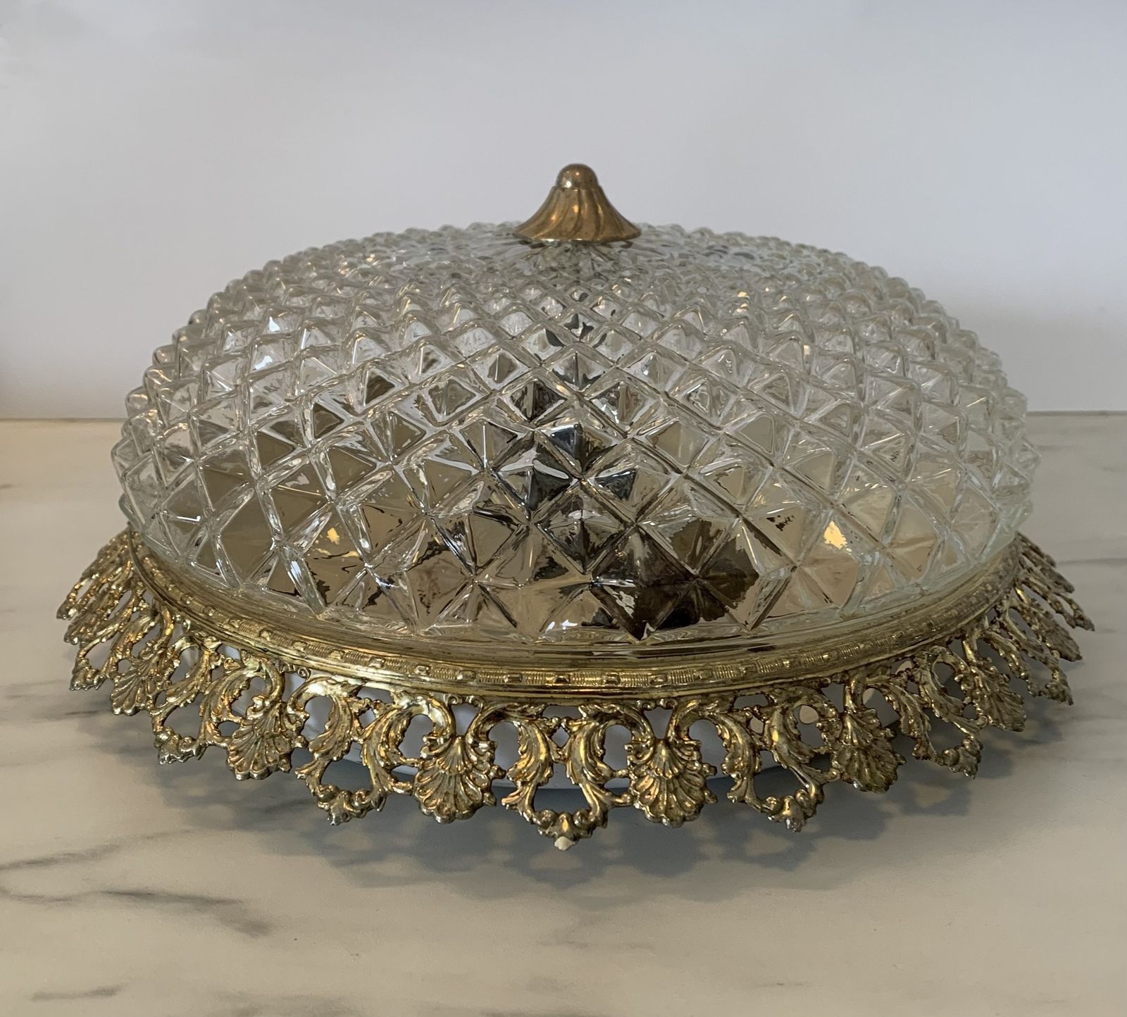 Pair Of 1980s Vintage High Quality Brass And Moulded Glass Ceiling Chandelier Lights photo Lighting