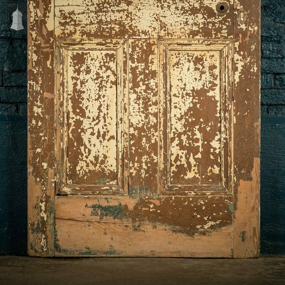 Pine Paneled Door, 4 Moulded Panel Distressed Paint photo Home Fixtures