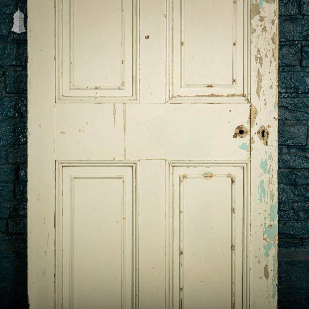 Pine Paneled Door, 6 Moulded Panel White Painted Missing Moulding photo Home Fixtures