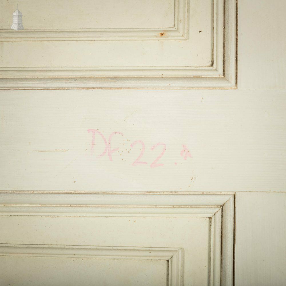 photo vintage Pine Paneled Door, 6 Moulded Panel White Painted 20th C Missing Moulding