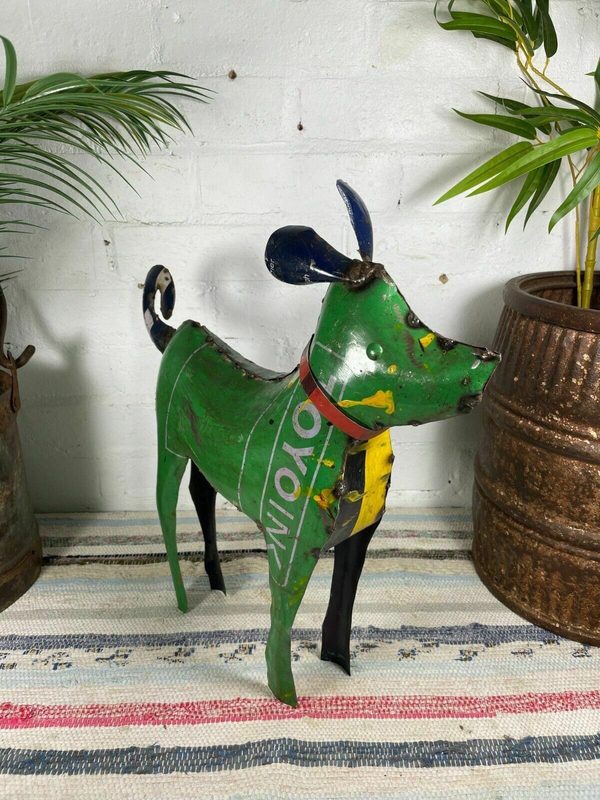 Hand Made Reclaimed Recycled Metal Oil Drum Paint Tin Dog Sculpture Garden photo Garden Decor