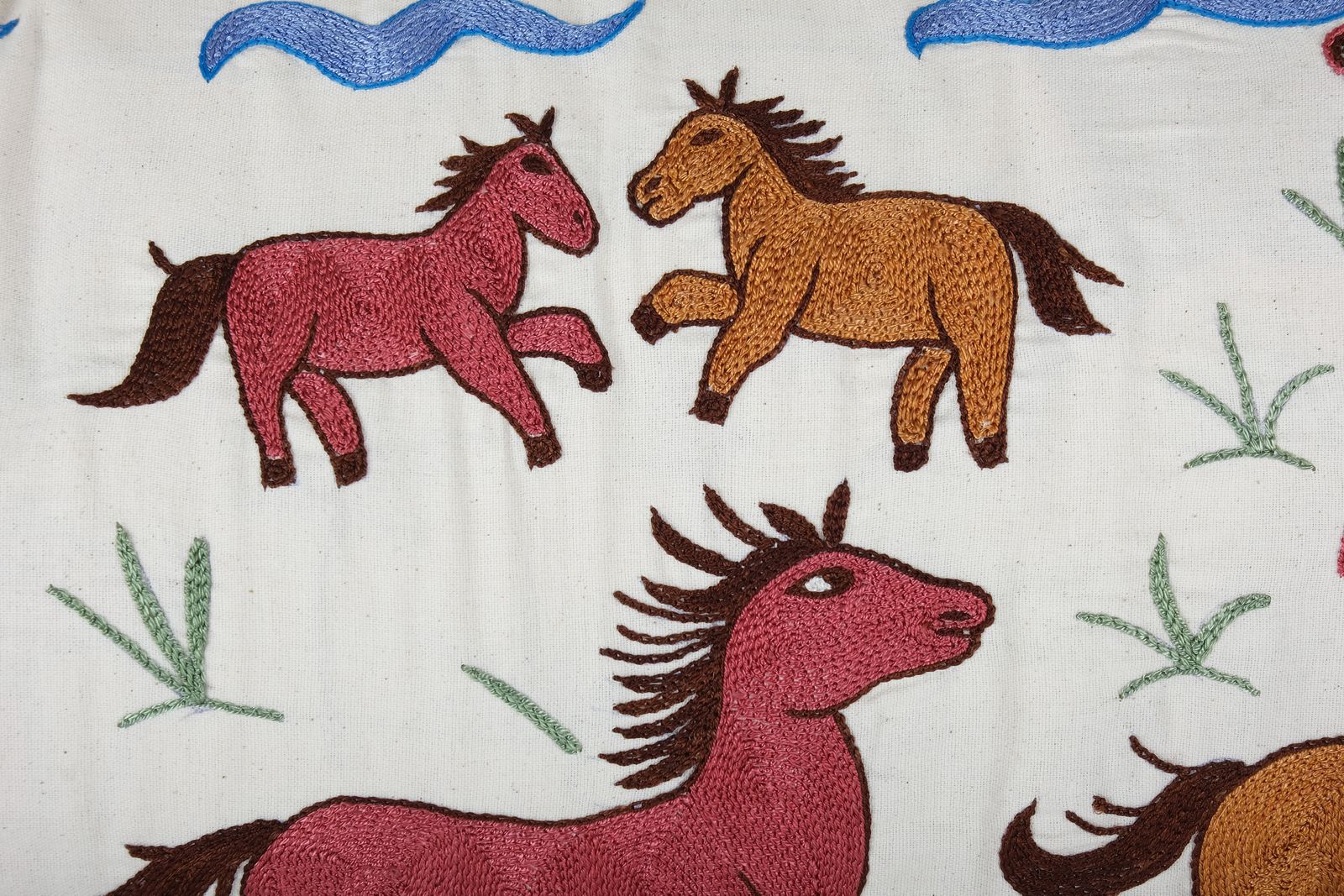 Uzbek Extra Long Suzani Cover With Animal Motif, Wild Life Pictorial Suzani Pillow Case Made From Cotton Fabric photo furniture