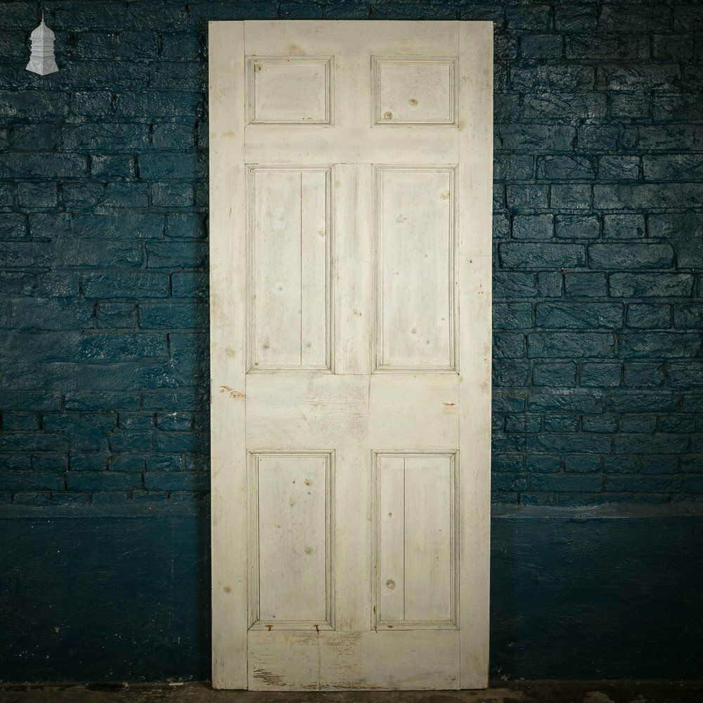 Pine Paneled Door, 6 Moulded Panel White Painted 20th C photo vintage