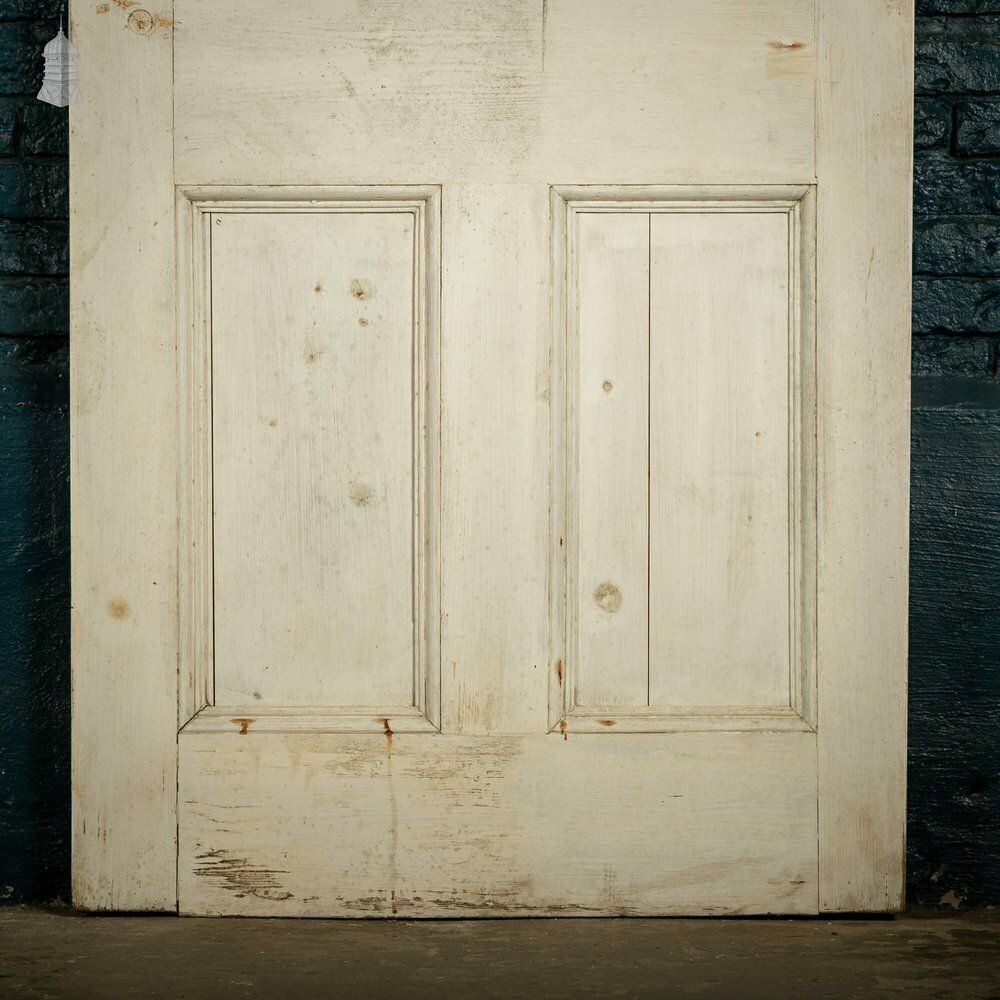 Home Fixtures Pine Paneled Door, 6 Moulded Panel White Painted 20th C photo