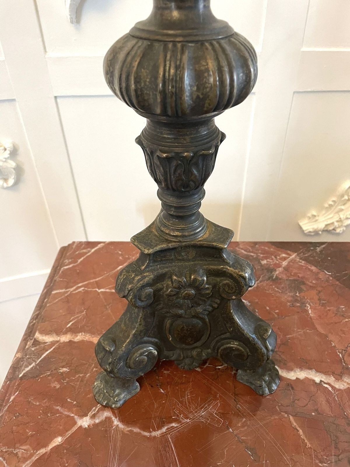 Unusual Pair Of Large Antique Ornate Brass Pricket Candlesticks photo for sale