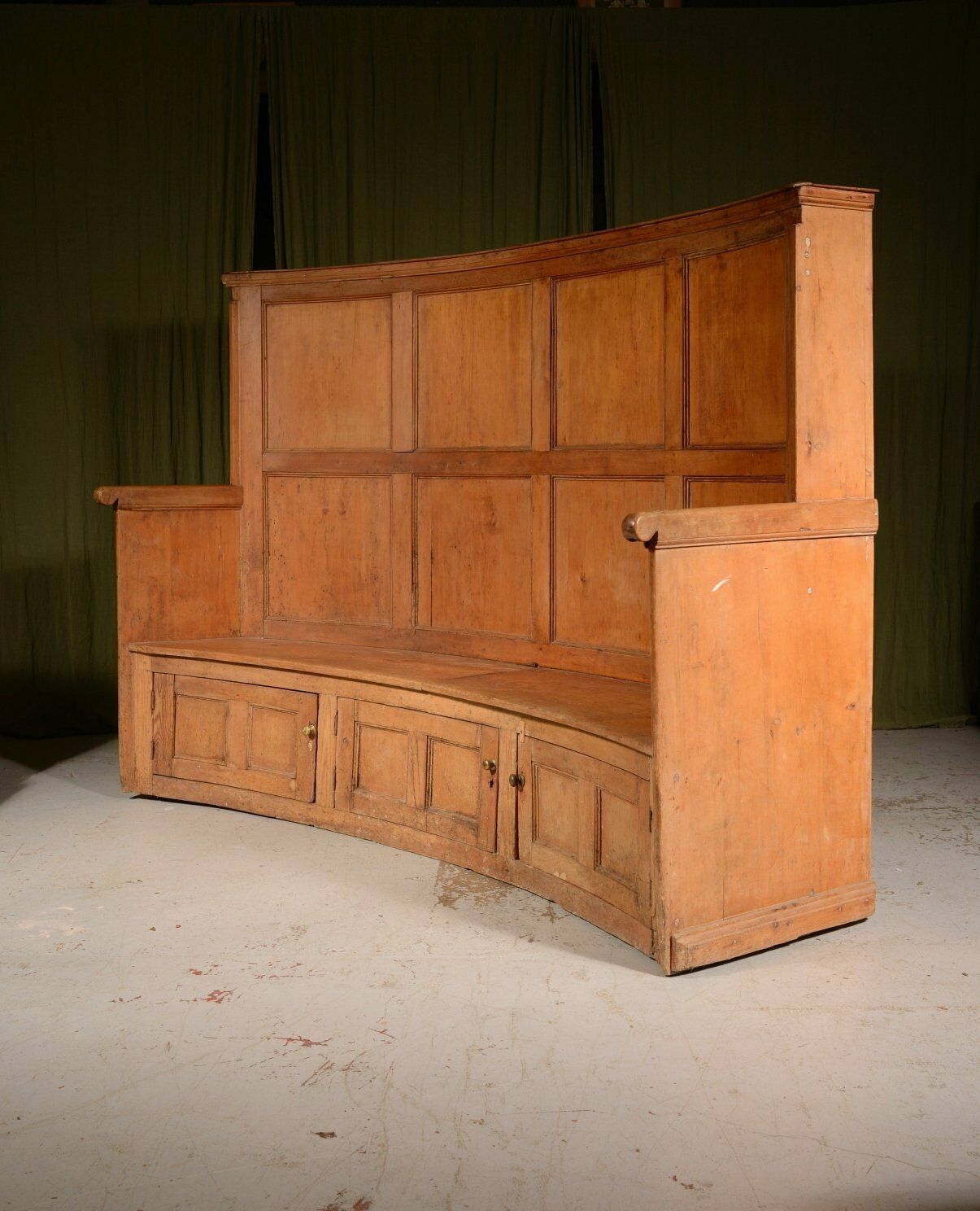 A Large Victorian Pine Bacon Tavern Settle   C.1860