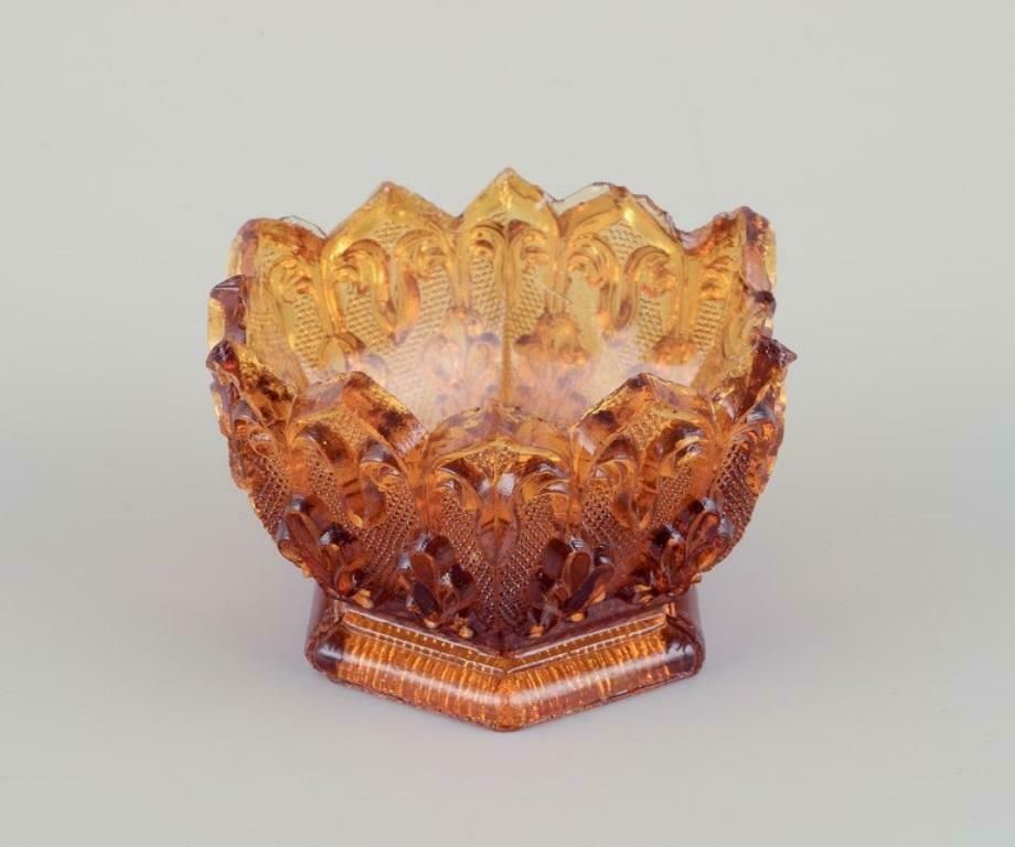 Fåglavik Glasbruk, Sweden. Six Salt Cellars In Amber Coloured Glass. photo for sale