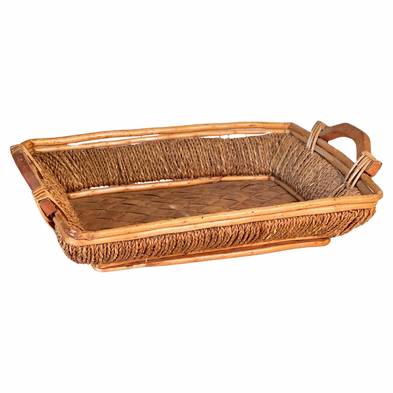 Rattan And Rope Italian Basket Bowl Centerpiece, 1970s Crespi Style