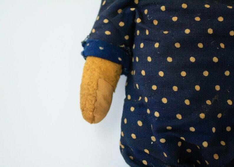 Vintage Small Baby Teddy Bear In Blue Polka Dot photo 87.0