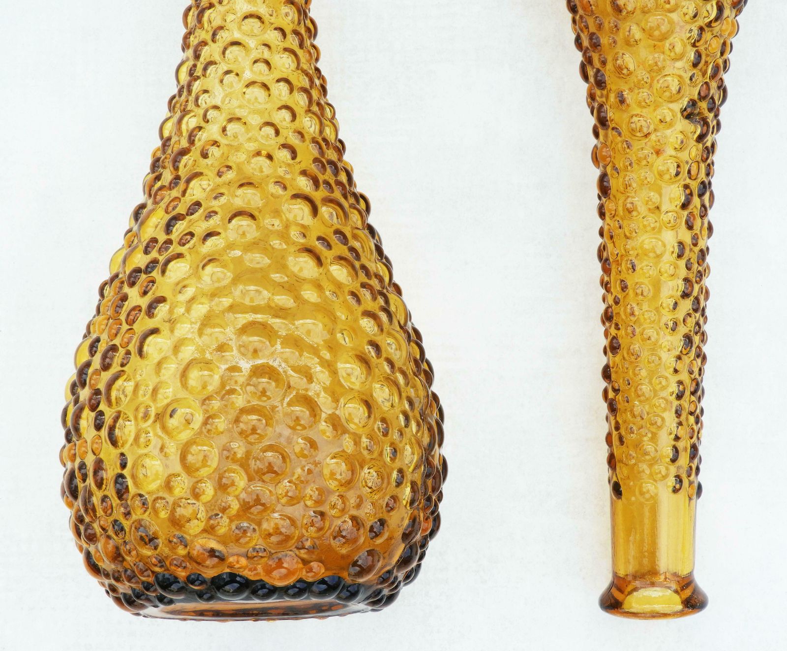 Pair Of Mid Century Empoli Amber Bubble Glass Bottle Vases C1960 Italy photo 695.0