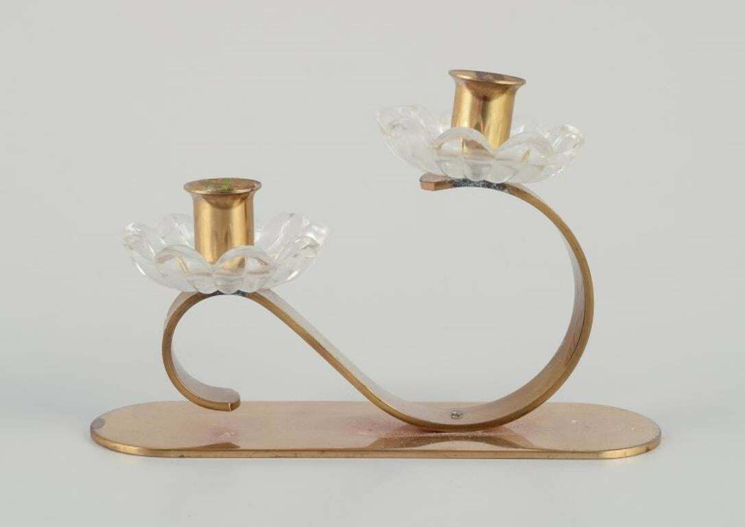 Gunnar Ander For Ystad Metall, Sweden. Candlestick Holder In Brass And Glass. photo furniture