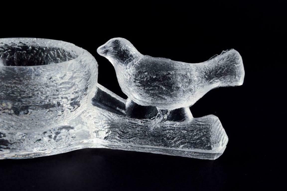 Fåglavik Glasbruk, Sweden. Two Salt Cellars With Birds In Clear Glass photo vinterior