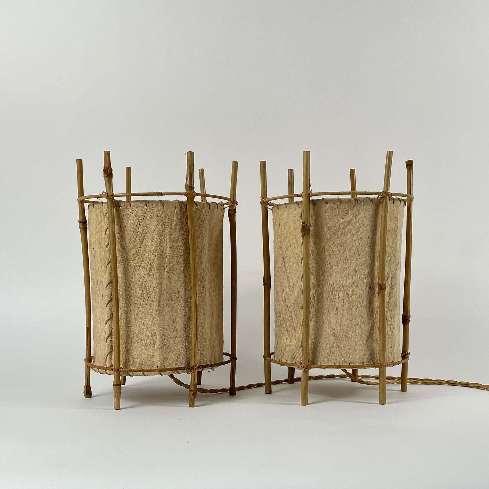 Louis Sognot Bamboo & Parchment Table Lamps, France 1950s photo vinterior