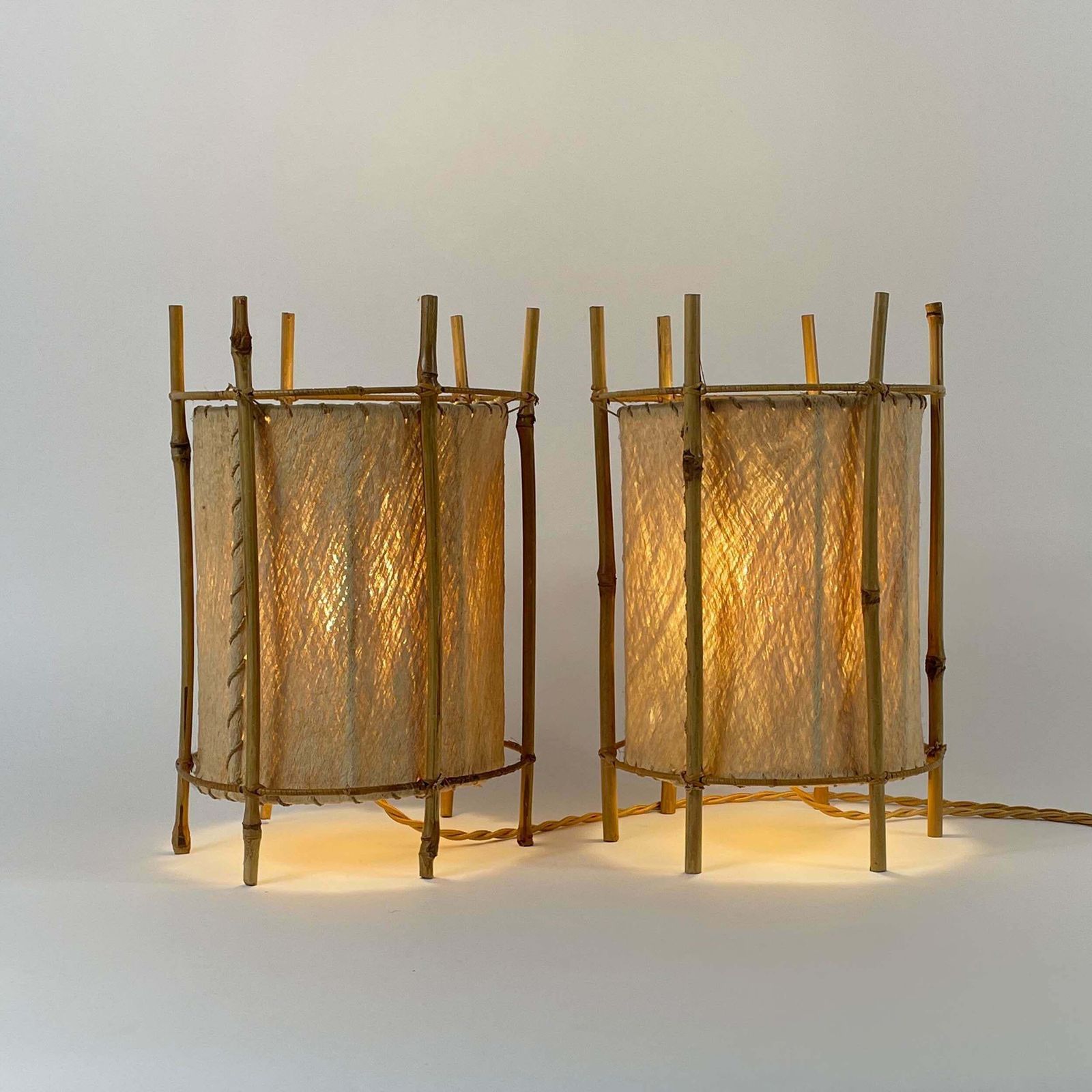Louis Sognot Bamboo & Parchment Table Lamps, France 1950s photo buy