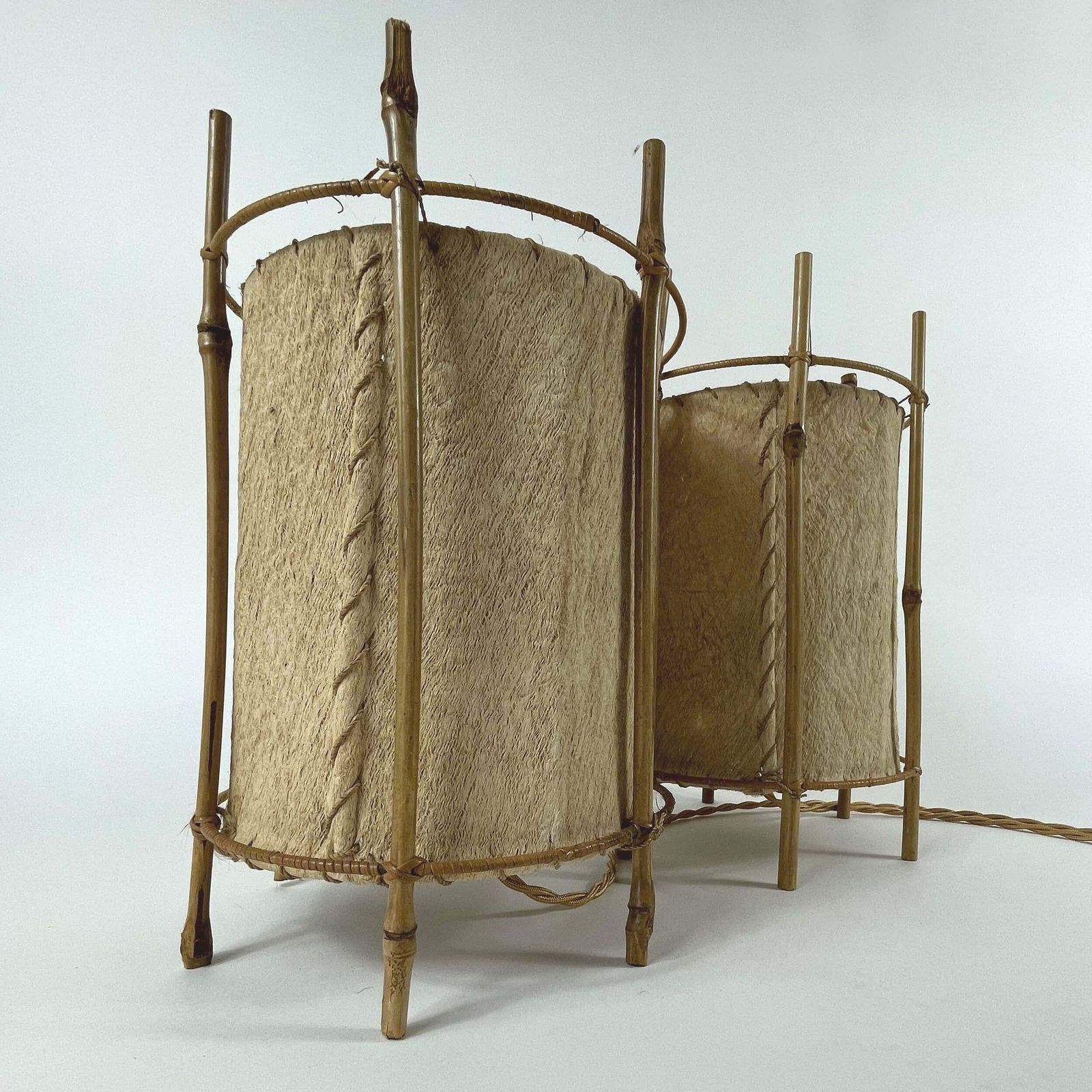 Louis Sognot Bamboo & Parchment Table Lamps, France 1950s photo vintage