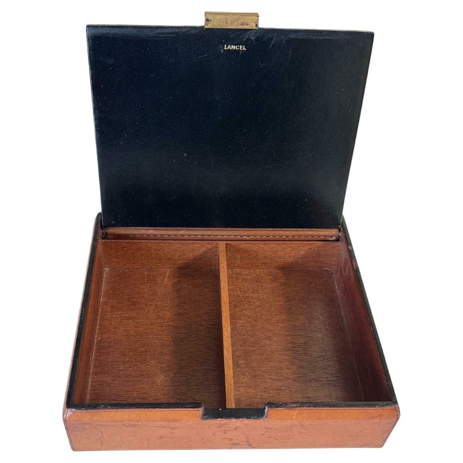 Leather Covered Tobacco Box Wood Brown Jacques Adnet Style France 1940 By Lancel