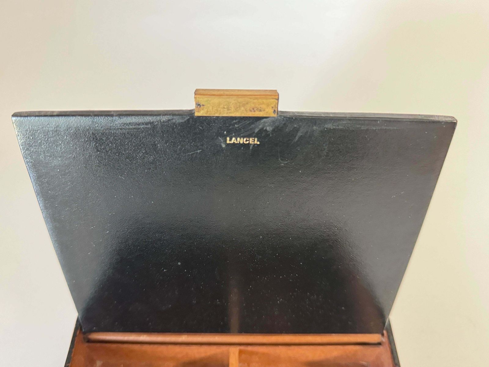 photo furniture Leather Covered Tobacco Box Wood Brown Jacques Adnet Style France 1940 By Lancel