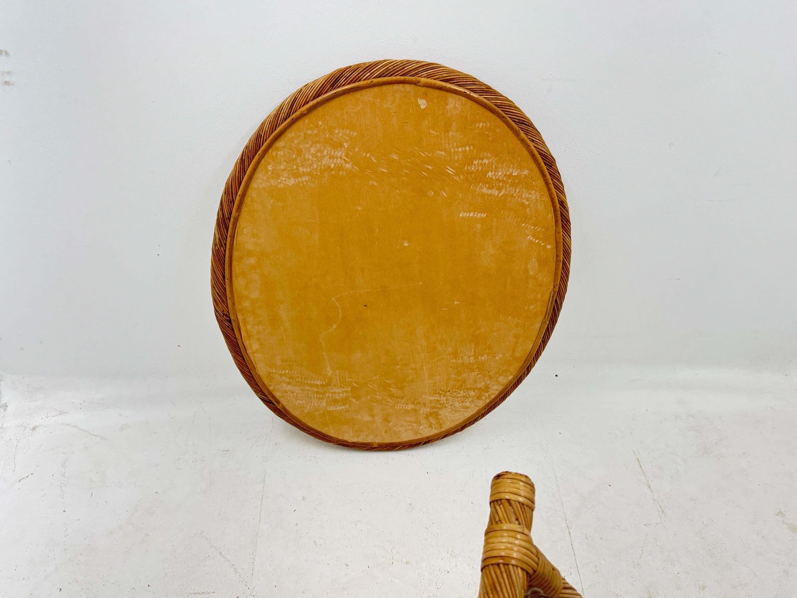 Folding Rush Tray Table Mirrored Top France 1970 Gabriella Crespi Style photo Furniture