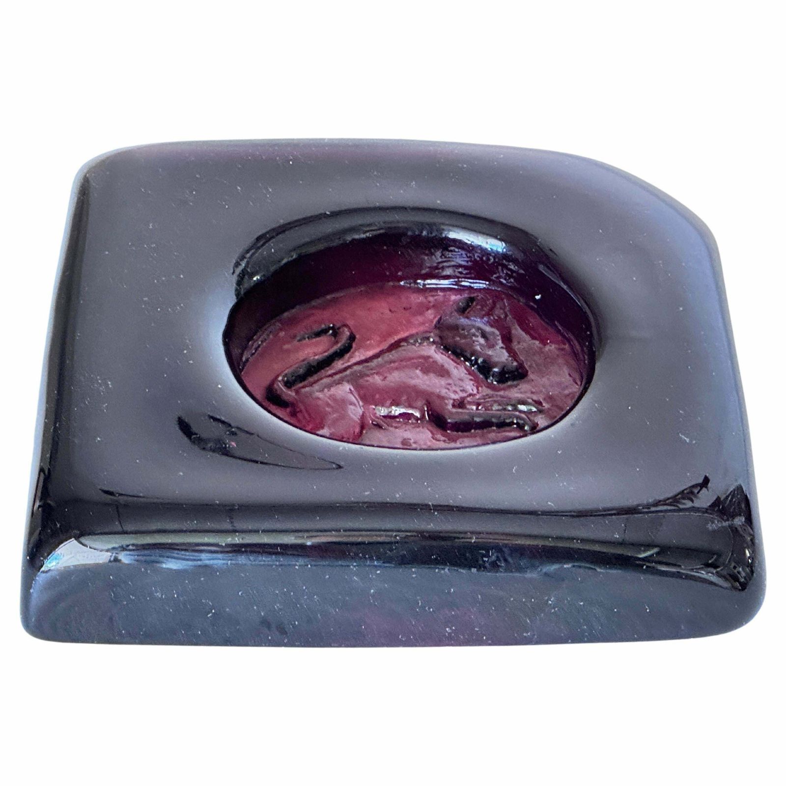 Ashtray In Glass With A Purple Light Color Square Shape France, Circa 1970