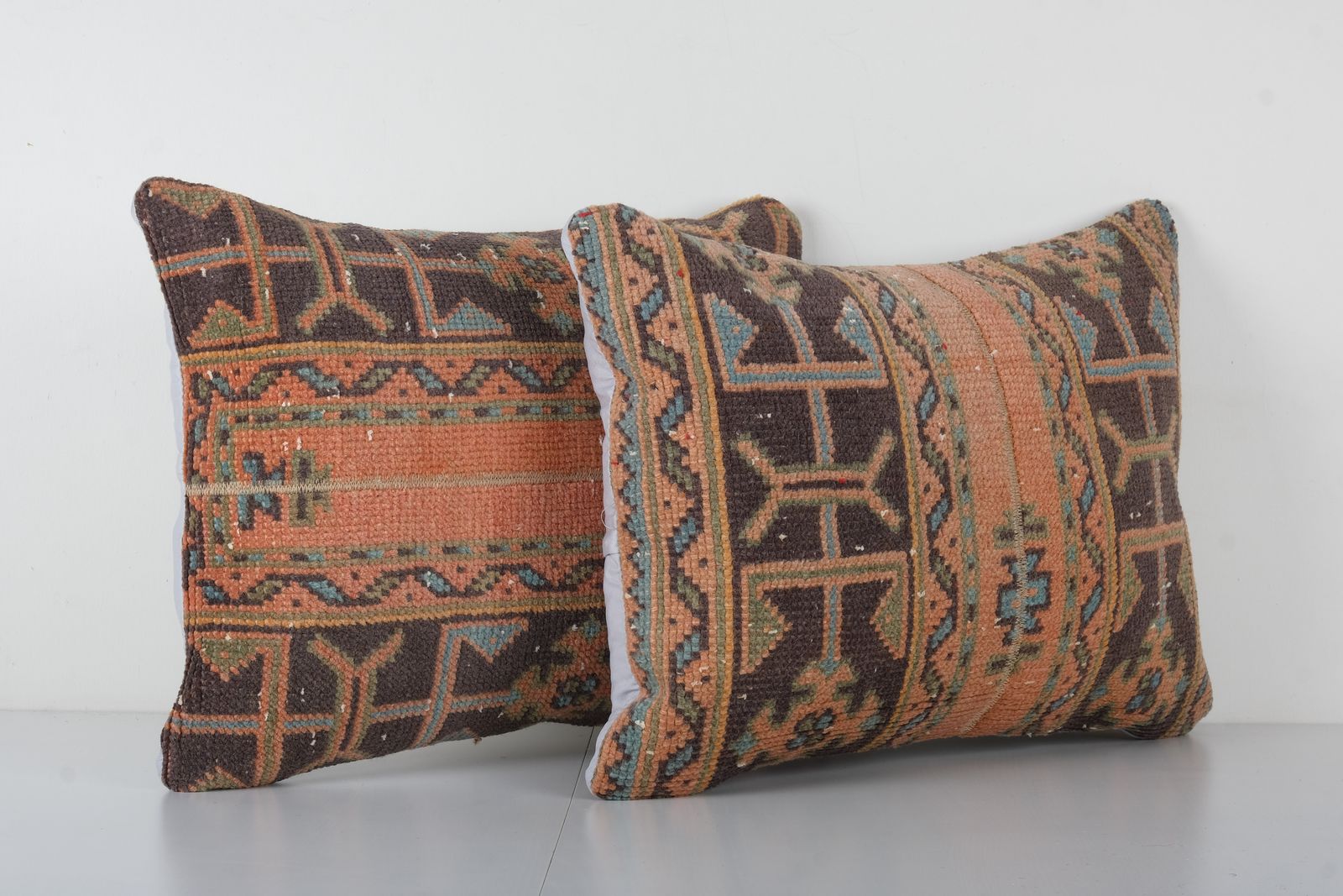 Pair Of Faded Wool Carpet Lumbar Cushion Covers   Set Of Two Rustic Decor Pillow Case photo furniture