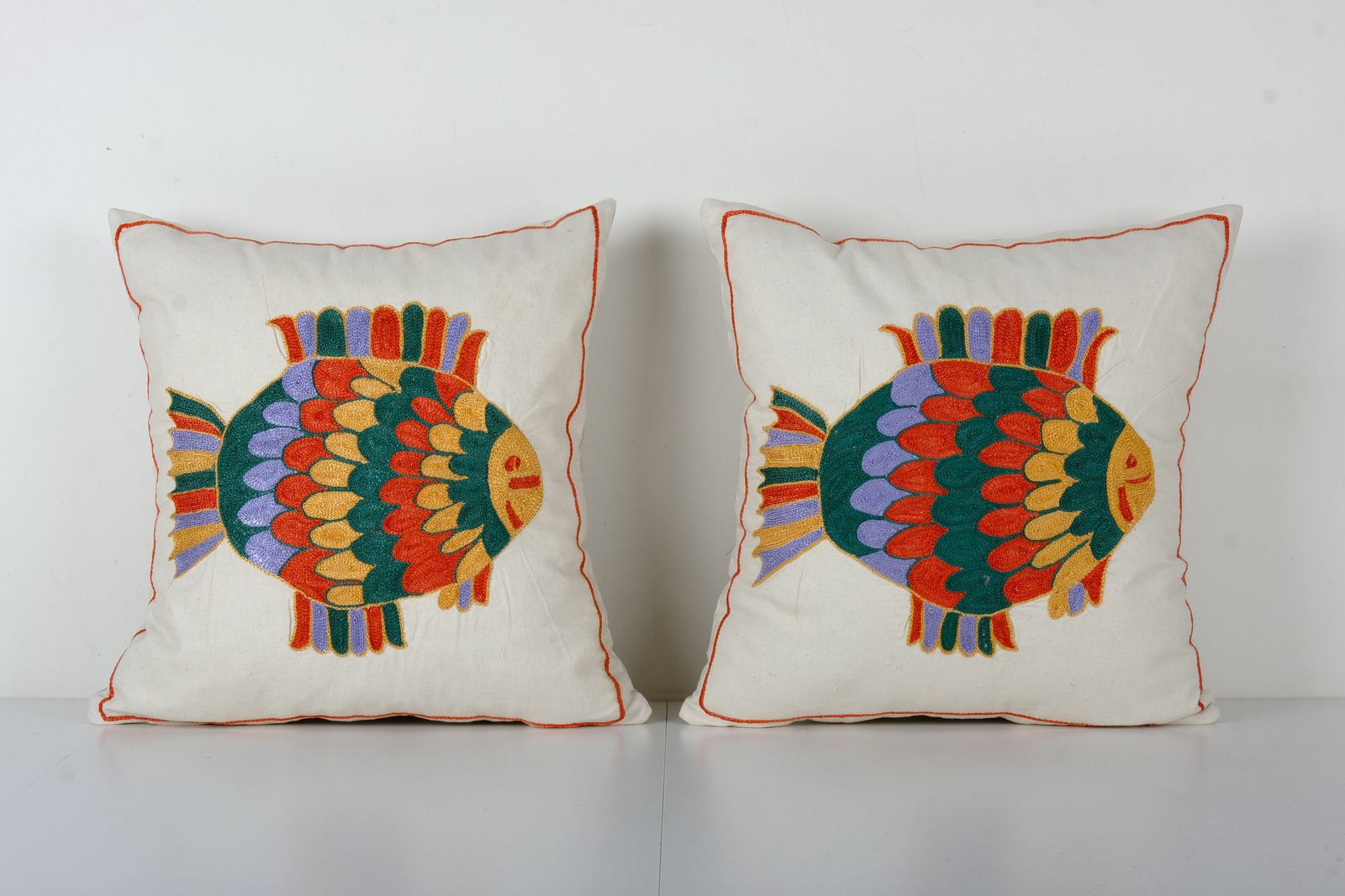Bohemian Fish Figured Cotton Pillowcase   Set Of Two Ethnic Animal Pattern Designer Cushion