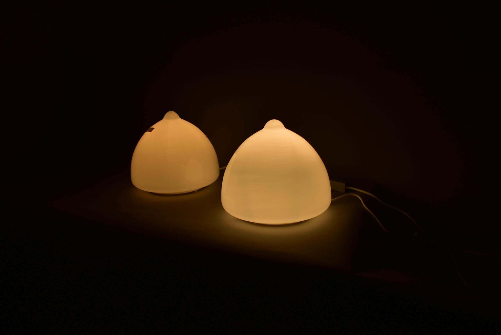 Pair Of Glass Table Lamps By Krásno Nad Bečvou, 1960s photo vintage