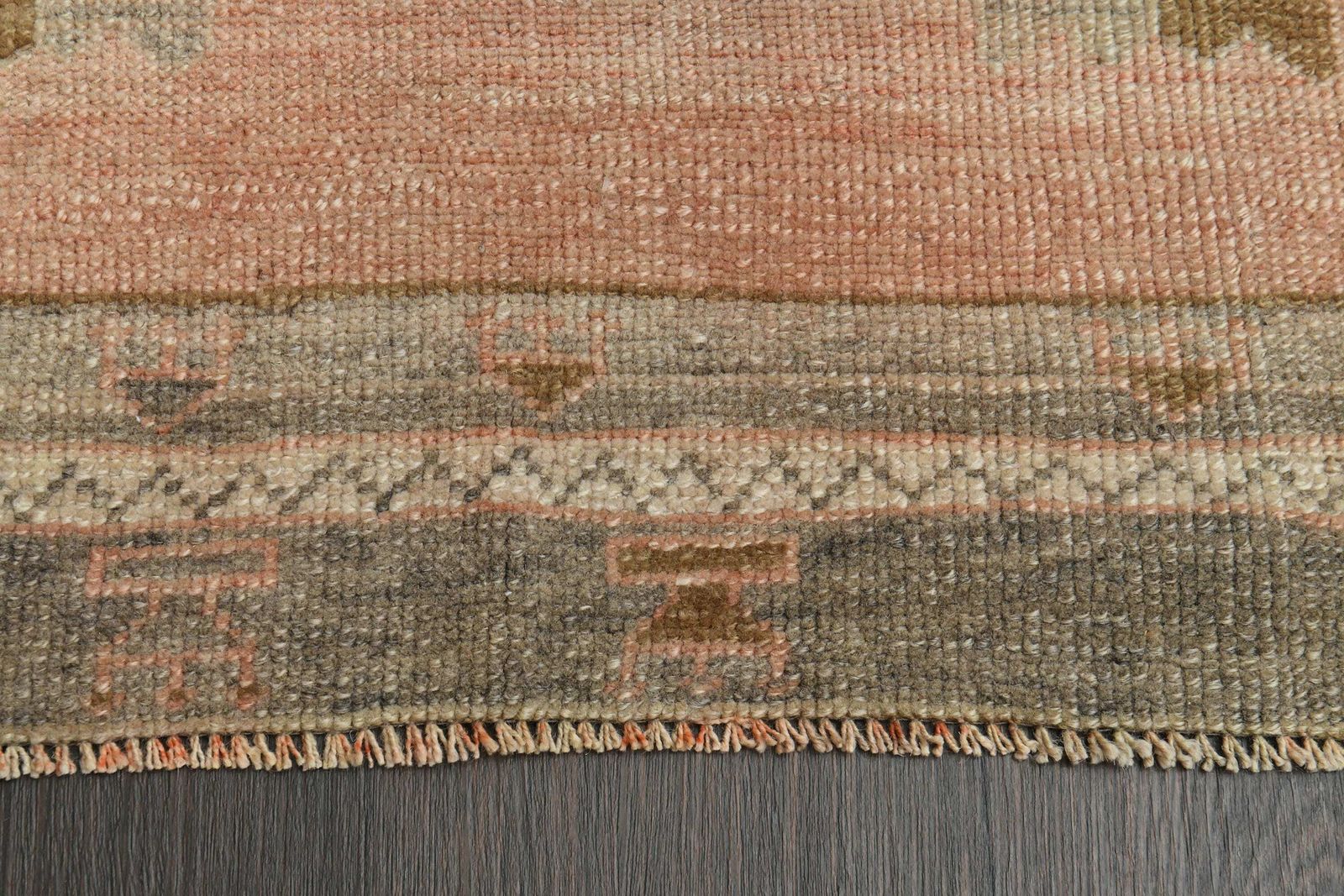 2.5x5.7 Ft Vintage Turkish Rug, Handmade Oushak Wool Rug, Faded Pink Beige Black Rug, Kitchen Rug, Hallway Rug, Home Decor, 2x6 Runner Rug photo vintage