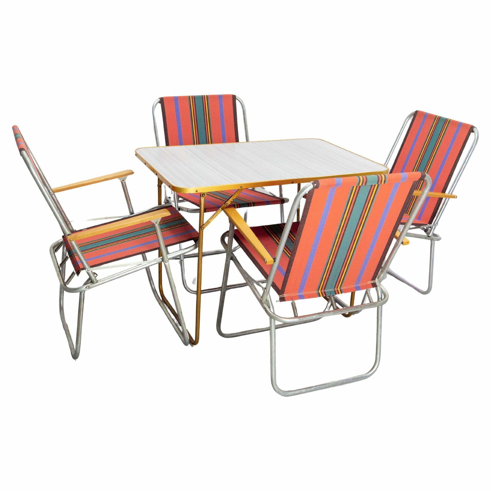 French Set Folding Camping Four Chairs And Table Patio Garden Mid Century