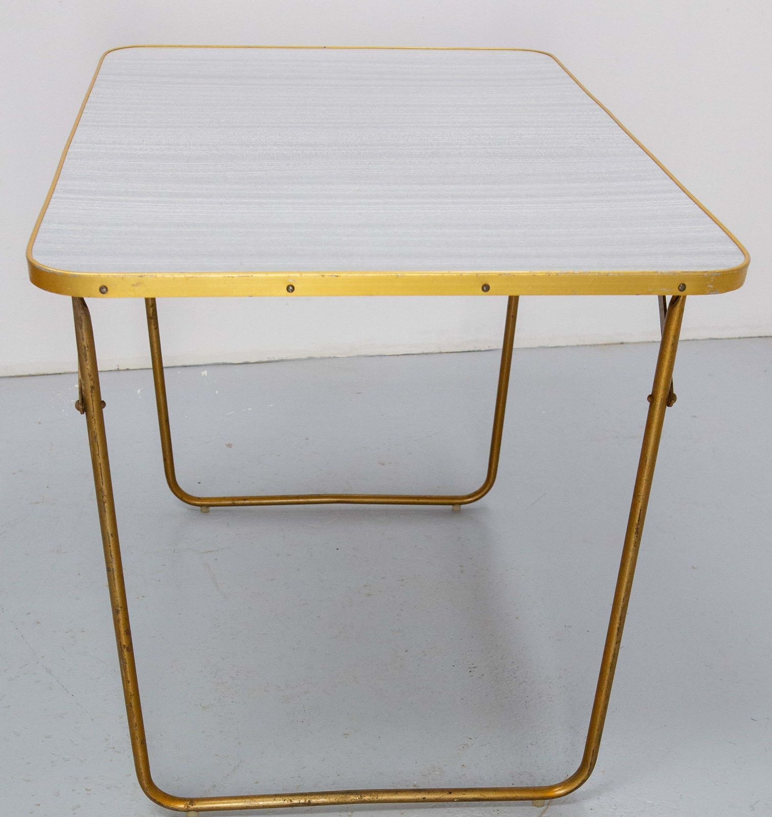 1434.0 French Set Folding Camping Four Chairs And Table Patio Garden Mid Century photo