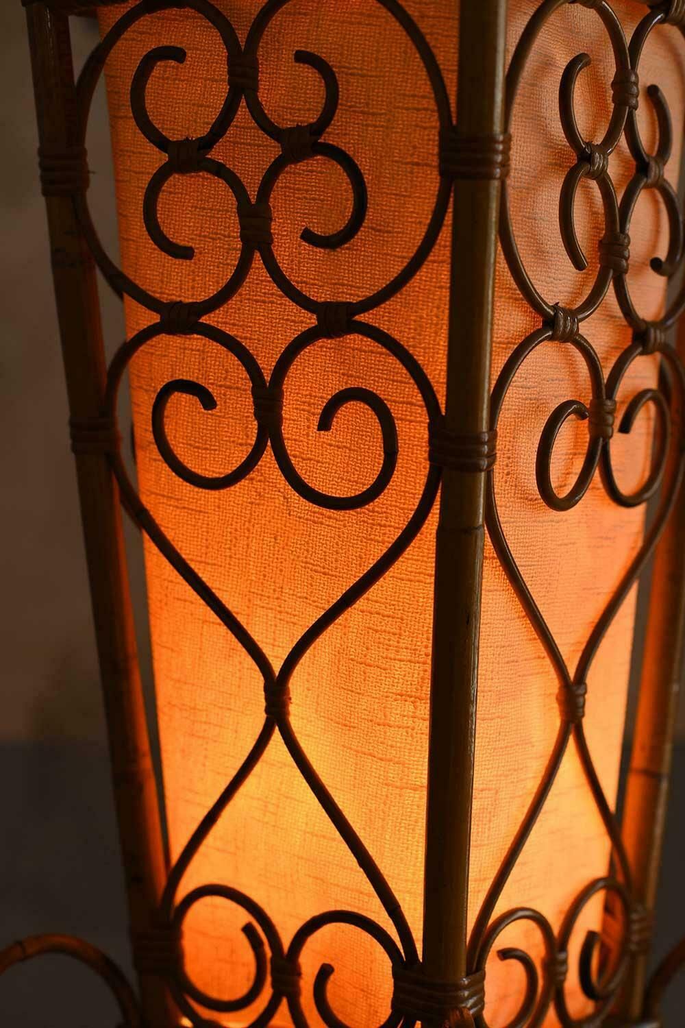 Mid Century Floor Lamp Made Of Rush With Geometric Patterns And Large Lampshade photo 1154.0