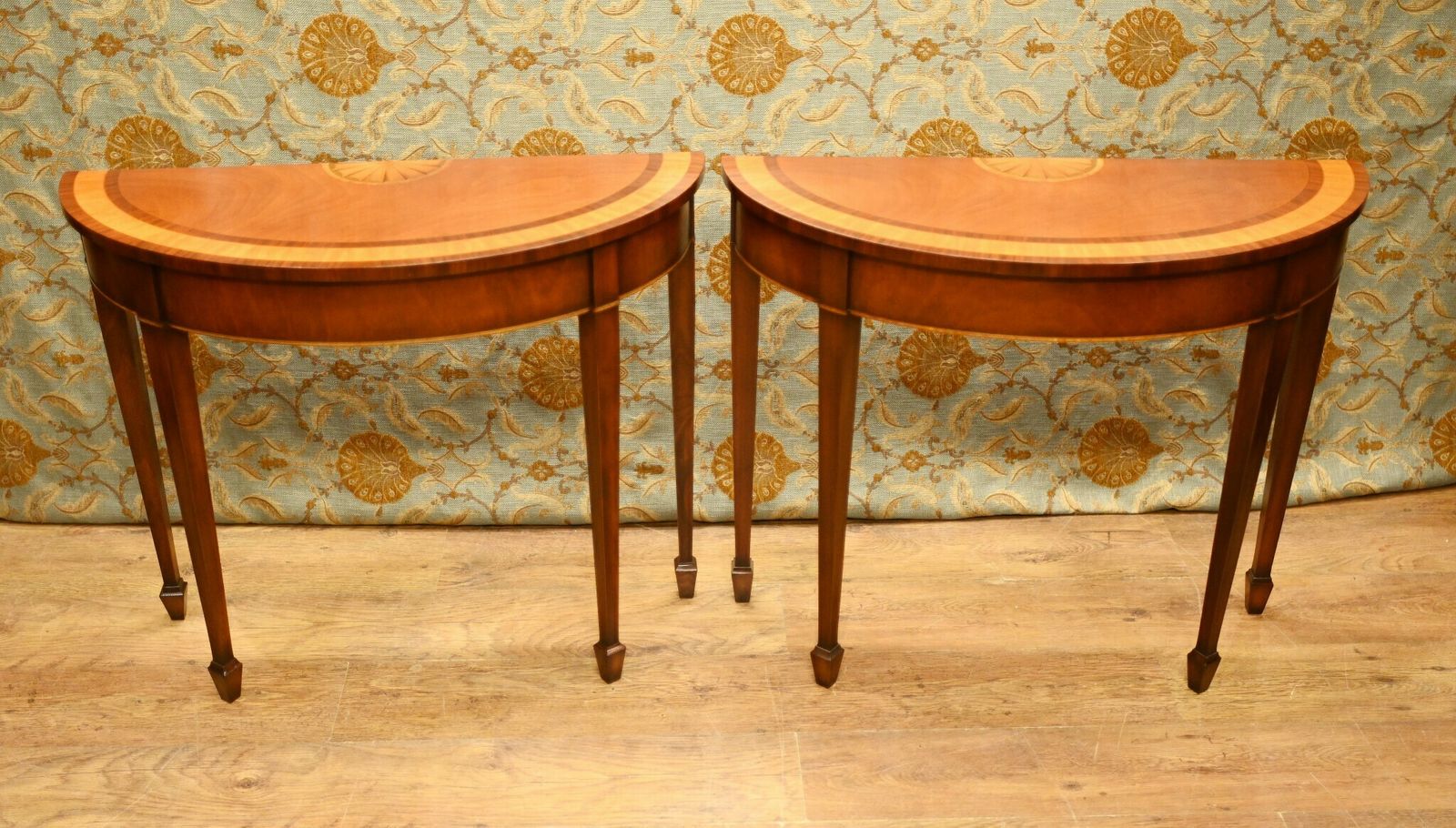 Pair Sheraton Console Tables Satinwood Demi Lune photo for sale