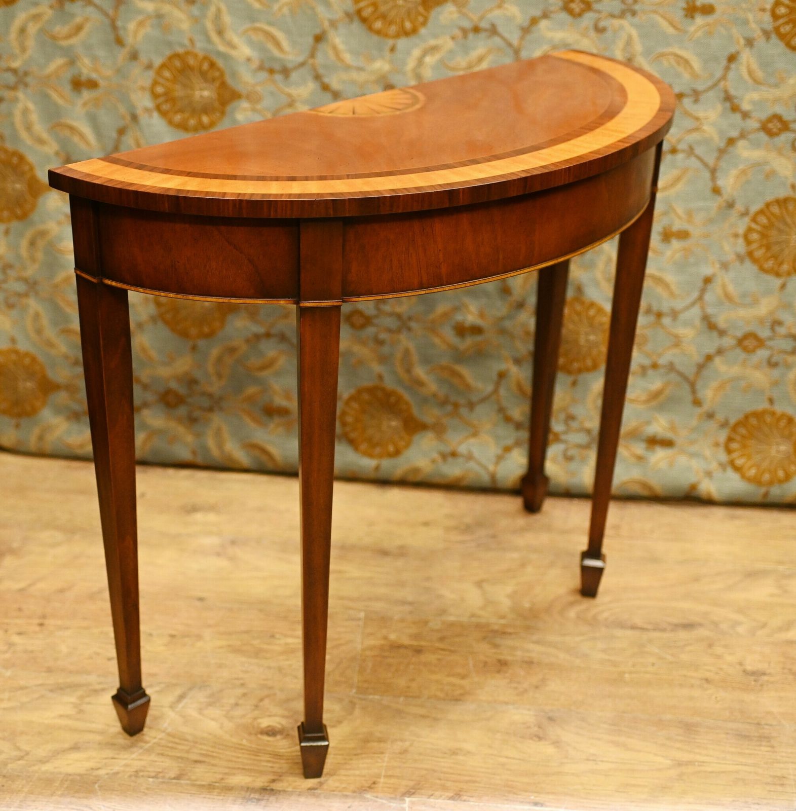 Pair Sheraton Console Tables Satinwood Demi Lune photo vinterior