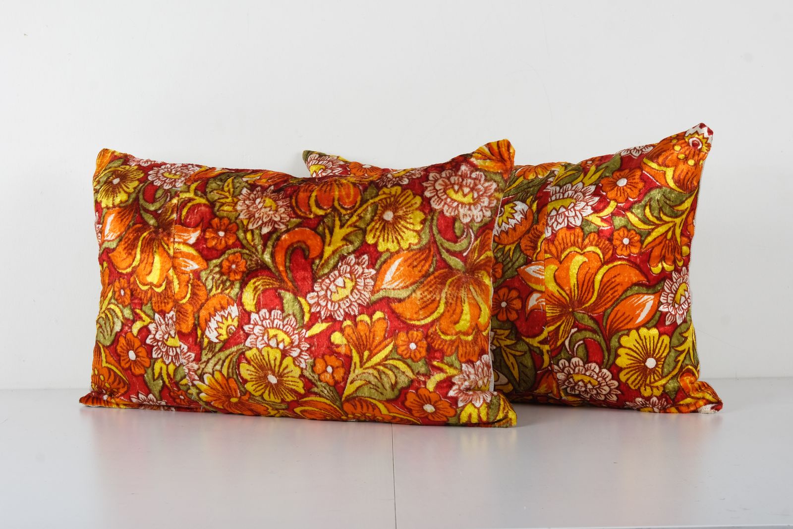 Large Velvet Pillow Case, Pair Soft Red And Yellow Color With Flowers Design Cushion Cover photo furniture