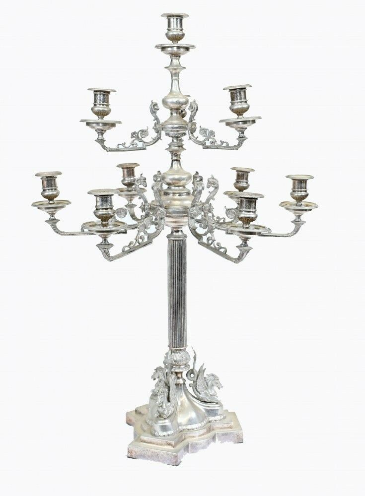 Pair Silver Plate Candelabras   Large Victorian Column Candles photo 2750.0