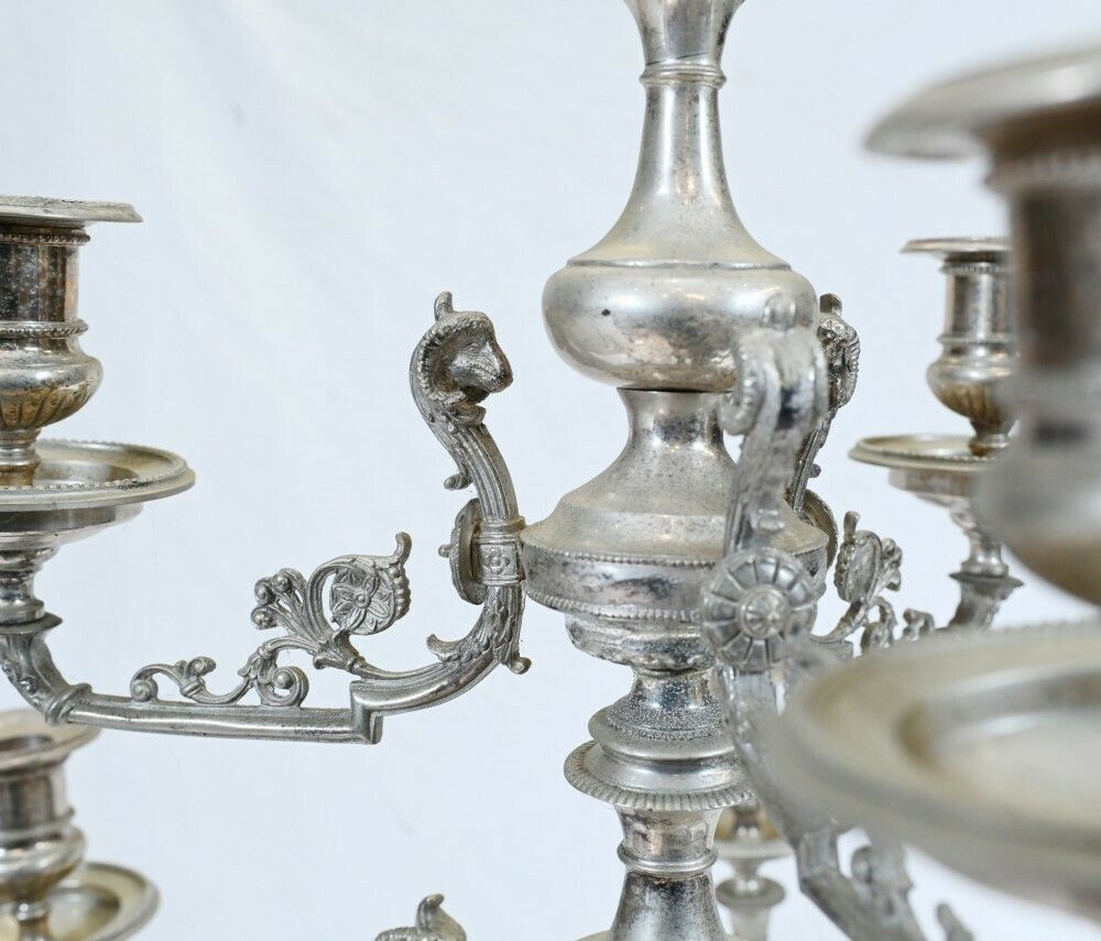 Pair Silver Plate Candelabras   Large Victorian Column Candles photo vinterior