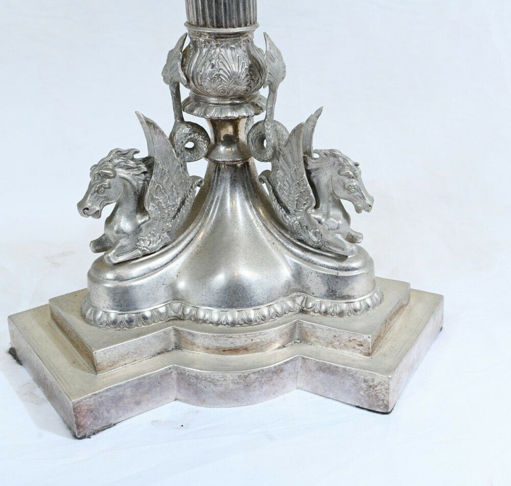 photo vintage Pair Silver Plate Candelabras   Large Victorian Column Candles