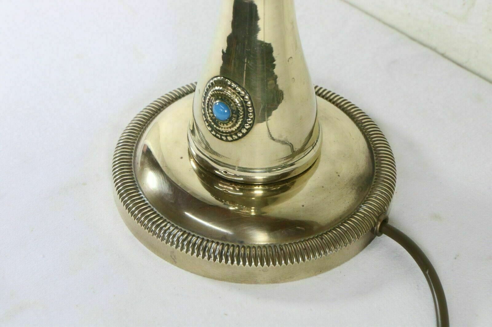 Table Lamp Vintage Brass Ethnic Asian Lamp Tall Very Boho Stone Cabochonsck photo 79.0