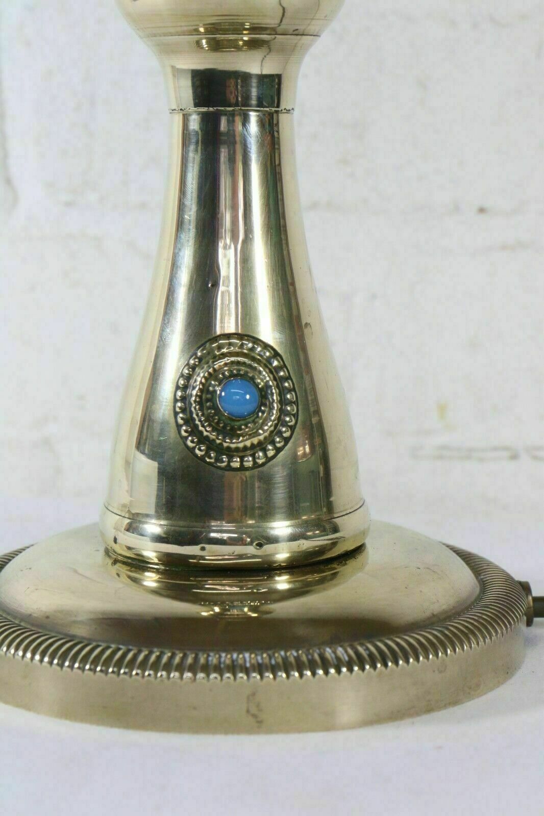 Table Lamp Vintage Brass Ethnic Asian Lamp Tall Very Boho Stone Cabochonsck photo vinterior