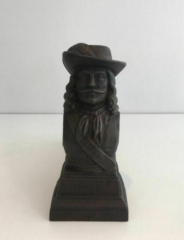 Pair Of Cast Iron Andirons With The Effigy Of A Musketeer photo buy