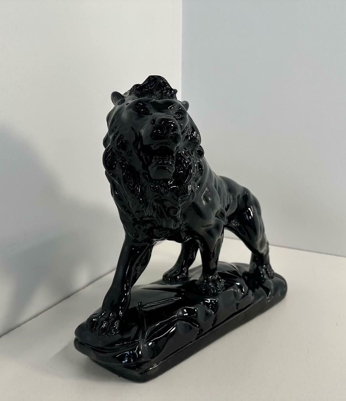 Italian Art Deco Fired Clay Black Polished Lion, 1930s photo vinterior