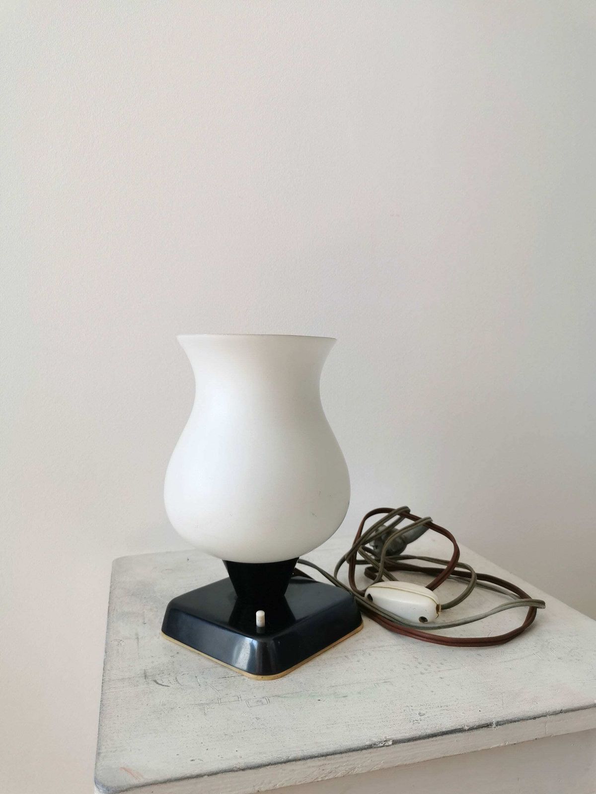 Mid Century Table Lamp Retro Bedside Glass Lamp From The 1960 Made In Yugoslavia White Opaline