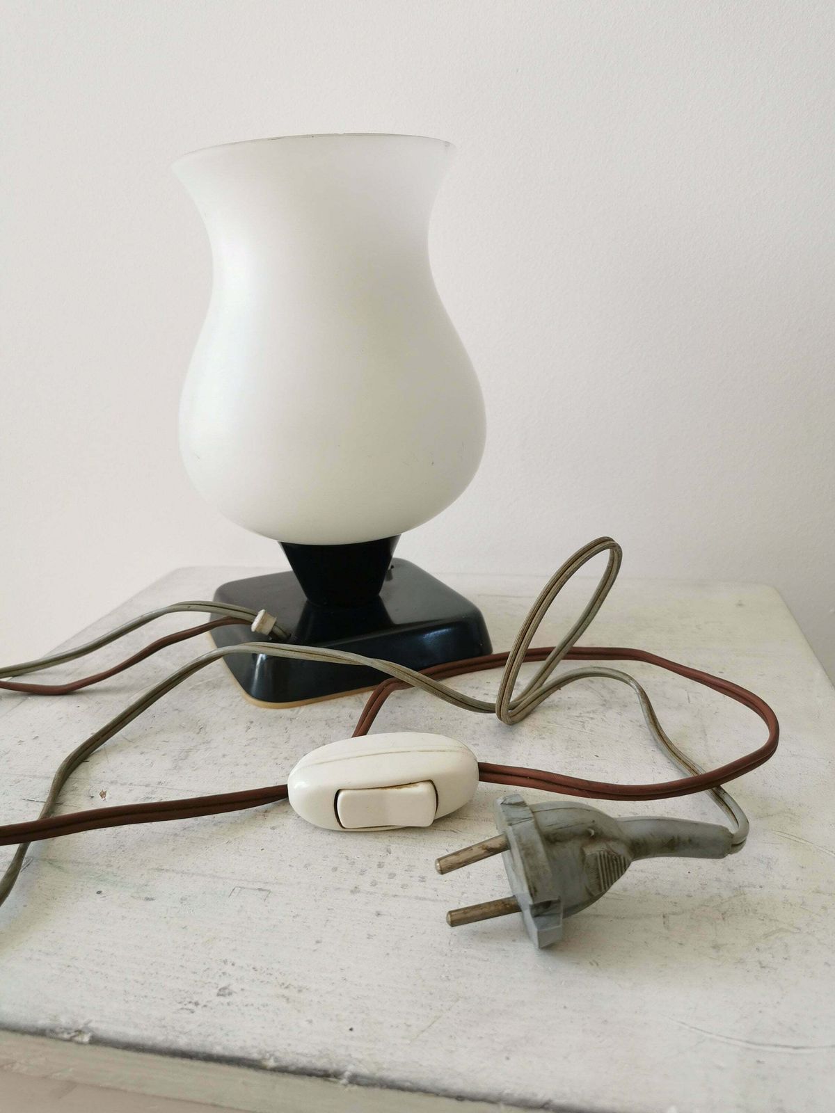 photo for sale Mid Century Table Lamp Retro Bedside Glass Lamp From The 1960 Made In Yugoslavia White Opaline