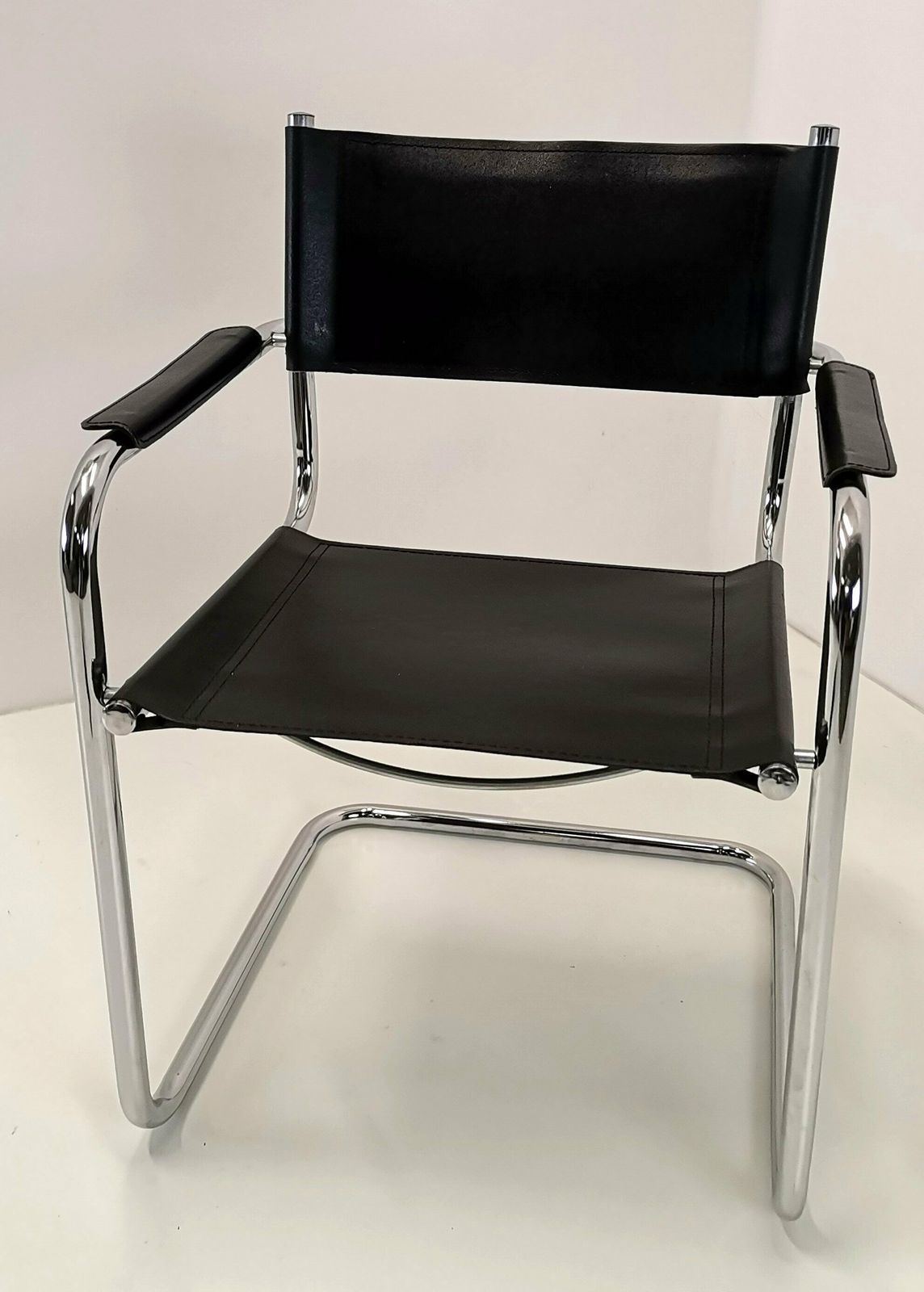 Black Leather Cantilever Chair / 70s 80s Italy / Leather And Chrome / Bauhaus Design Mart Stam Style Office Chair photo furniture